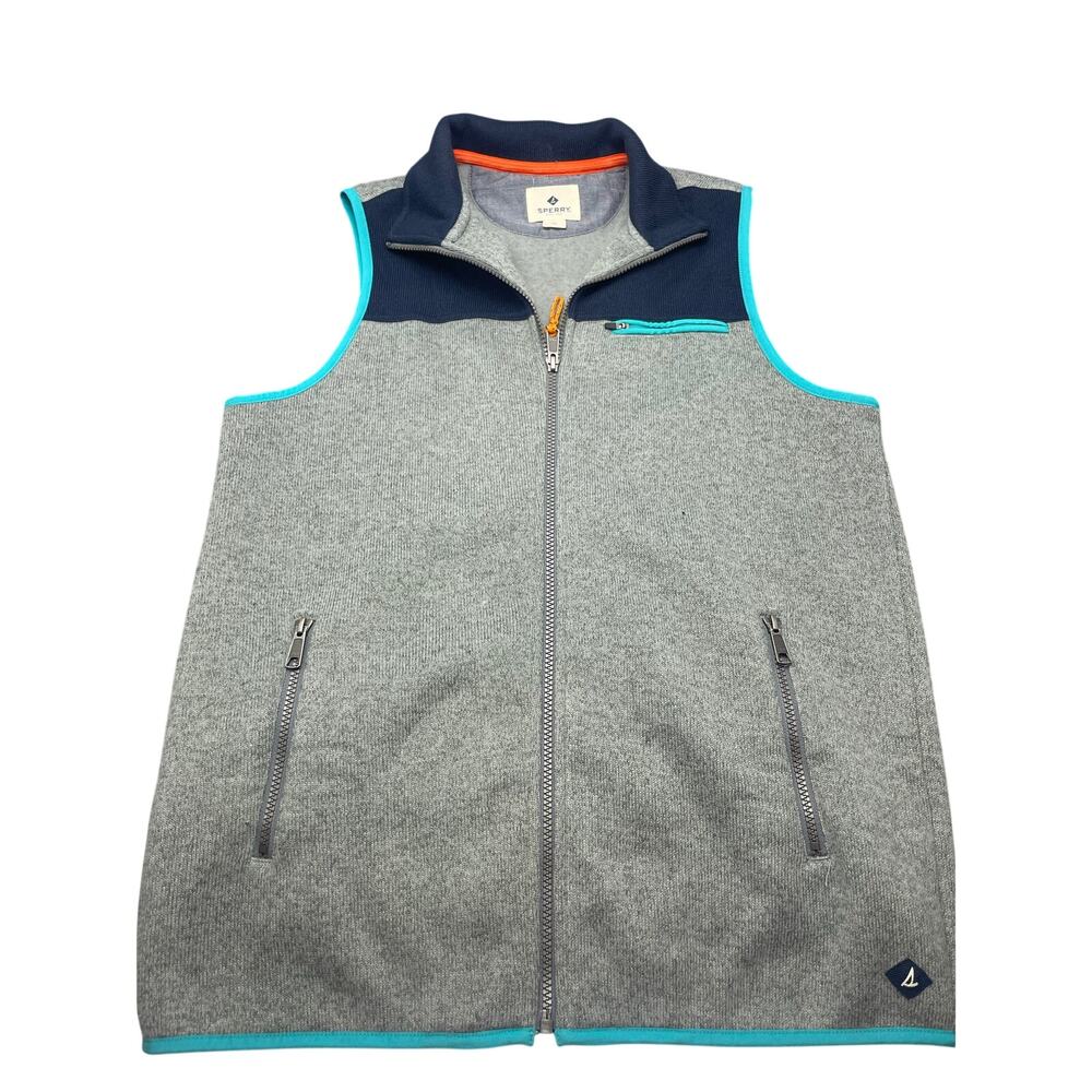 Sperry Vest Men's Medium Gray Blue Fleece Full Zip